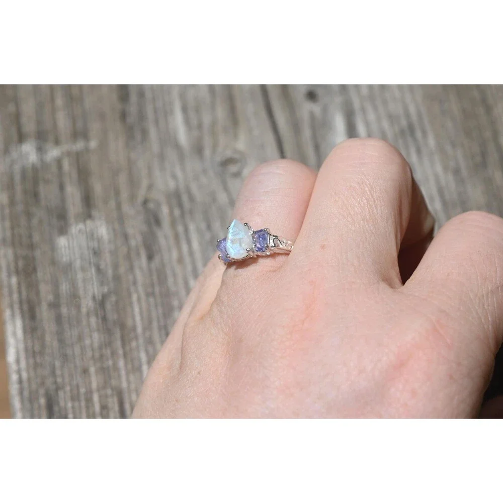 Engagement ring Moonstone and tanzanite ring American made